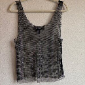 Fourteen Twelve Cropped Rhinestone Netted Tank Top Size XL Black Goth Bodycon